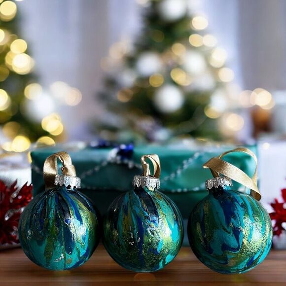 HANDCRAFTED Hand-Painted Plastic Shatter-Proof Ornaments (Set of 3) - Picture 5 of 5